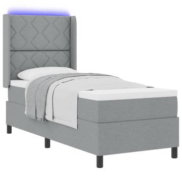 vidaXL LED Box Spring Bed met hoofdeinde Lichtgrijs 80 x 200, Verzenden, Nieuw, Eenpersoons, Stof