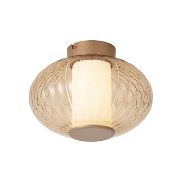 Design plafondlamp messing 28cm met amber glas incl. LED, Verzenden, Nieuw