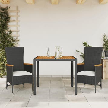 vidaXL 3-delige Tuinset met kussens poly rattan zwart, Tuin en Terras, Tuinsets en Loungesets, Verzenden, Nieuw, 2 zitplaatsen