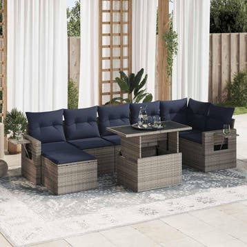 vidaXL 8-delige Loungeset met kussens poly rattan acacia, Verzenden, Nieuw, Loungeset