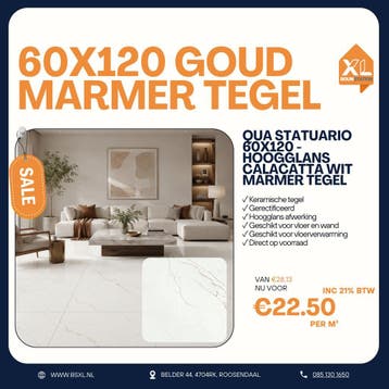 60x120  GOUD MARMER - VOORRAAD= ACTIE TEGEL = GERECTIFICEERD, 60 cm of meer, Nieuw, Ophalen of Verzenden, 10 m² of meer