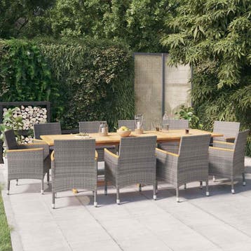 vidaXL 11-delige Tuinset met kussens grijs, Tuin en Terras, Verzenden, Nieuw, Meer dan 8 zitplaatsen, Tuinset