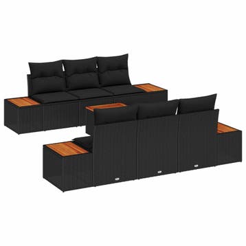 vidaXL Tuinbankenset 7 st Zwart Poly riet, Verzenden, Nieuw, Rotan, 7 zitplaatsen