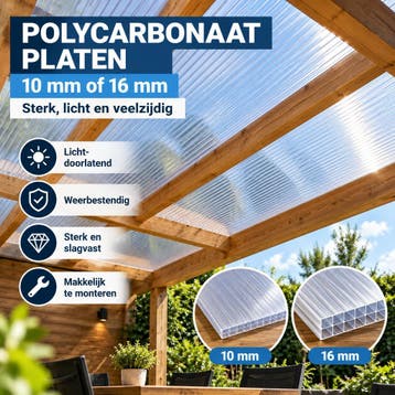 Overkapping - Polycarbonaat, 10 of 16 mm - incl. profielen, Verzenden, Nieuw, Overige materialen, Minder dan 20 mm