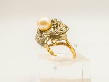Ring - 18 karaat Geel goud Parel, Nieuw