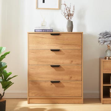 Commode Varkaus ladekast mdf met 4 lades 90x70x40 cm eikenkl, Verzenden, Nieuw