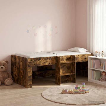 vidaXL Kinder Hoogslaper Gerookt eiken 90 x 200 cm Bewerkt, Eenpersoons, Bruin, Verzenden, Nieuw