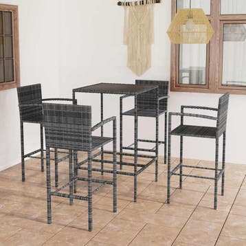 vidaXL 5-delige Tuinbarset poly rattan grijs, Verzenden, Nieuw, 4 zitplaatsen