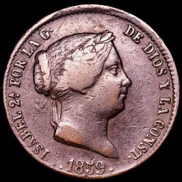 Spanje. Isabel II. 25 centimos de real Acuñada en Segovia en