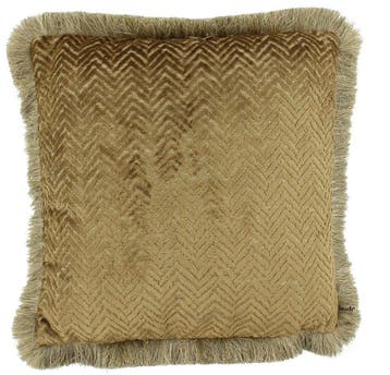 Kussen Claudi Velvella Dark Gold + Fringe Gold - 45x45, Nieuw