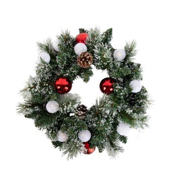 Kerst krans wit met rood 45cm incl. LED met timer - Jack, Huis en Inrichting, Lampen | Overige, Verzenden, Nieuw