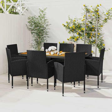 vidaXL 9-delige Tuinset poly rattan zwart, Verzenden, Nieuw, 8 zitplaatsen, Tuinset