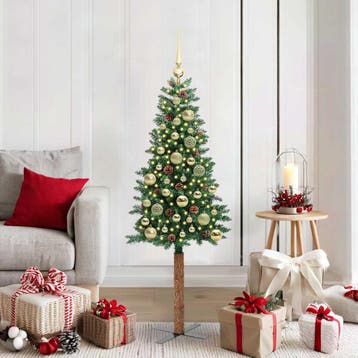 vidaXL Slanke Kerstboom Groen 150 cm PVC en massief, Verzenden, Nieuw