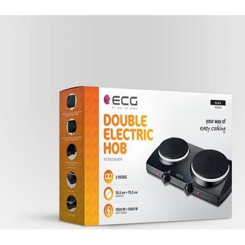 ECG EV 2512 Black Elektrische kookplaat - 2 kookplaten 18,5, Verzenden