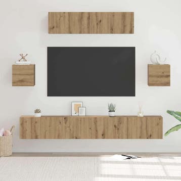 vidaXL Tv-meubelset 7 st Artisan Eiken Bewerkt hout, Minder dan 50 cm, Verzenden, Nieuw, Minder dan 100 cm
