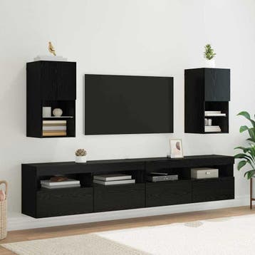 vidaXL Wandgemonteerde TV-kasten 2 st Zwart Eiken Bewerkt, Minder dan 50 cm, Verzenden, Nieuw, Minder dan 100 cm