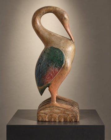 Beeld, Vintage polychroom houten vogelbeeld - 33 cm - Hout -, Antiek en Kunst