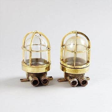WISKA - Wandlamp (2) - Messing, Glas - Industrieel kooi-lamp