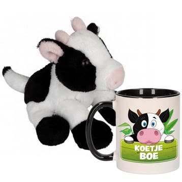Koeien knuffel en mok set - pluche - 15 cm - 300 ml, Verzenden, Nieuw
