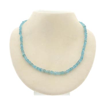 Lichtblauwe topaas kralenketting met gouden slot, Gebruikt, Ophalen of Verzenden, Met edelsteen, Goud
