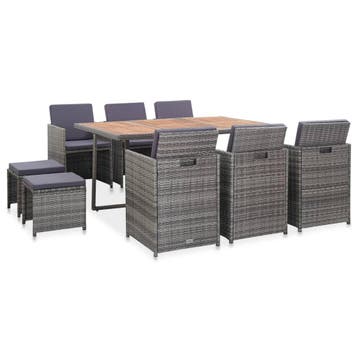 vidaXL 11-delige Tuinset poly rattan en acaciahout antraciet, Verzenden, Nieuw, Tuinset