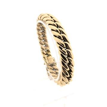 Brede gouden gourmetschakel armband (Schakelarmband), Ophalen of Verzenden, Gebruikt, Goud, Goud