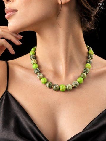 Groene jaspis ketting - 925 sterlingzilver goud verguld -