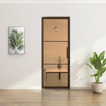 Stalen Taatsdeur - Brons - 3 Vlaks - Brons rook glas, 80 tot 100 cm, Overige typen, Nieuw, Metaal