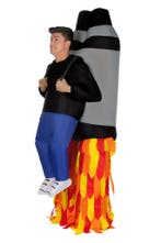 KIMU® Opblaas Kostuum Raket Opblaasbaar pak Mascotte Opblaas, Carnaval, Nieuw, Overige maten, Ophalen of Verzenden