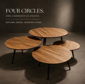 ptmd - Salontafel (4) - Vier Cirkels - Teak