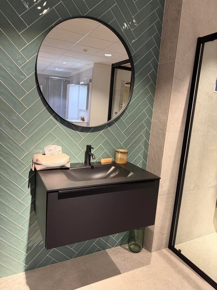 Badmeubel 80cm mat zwart met spiegel en kraan - 0032, Huis en Inrichting, Badkamer | Badkamermeubels, Wastafelkast, Nieuw, 50 tot 100 cm