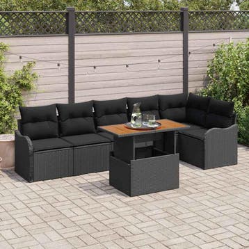 vidaXL Tuin Sofa Set met kussen 7 pcs Zwart, Verzenden, Nieuw, Rotan, 7 zitplaatsen
