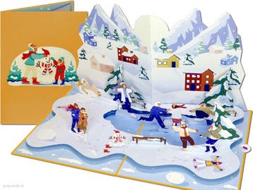 Winterpret & Schaatsplezier  Luxe 3D Pop-Up Kerstkaart, Verzenden, Nieuw