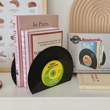 Retro Vinyl Plaat Boekensteunen - Set van 2 - Vintage Decora, Verzenden, Nieuw