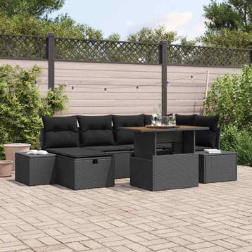 vidaXL Tuin Sofa Set 7 st Zwart poly rattan, Verzenden, Nieuw, Rotan, 7 zitplaatsen