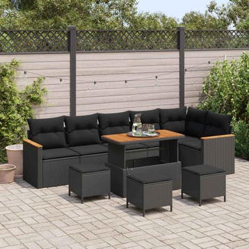 vidaXL Tuin Sofa Set 10 st 6-Aantal zitplaatsen Zwart Poly, Verzenden, Nieuw, Rotan, Meer dan 8 zitplaatsen