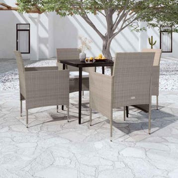 vidaXL 5-delige Tuinset met kussens beige en zwart, Verzenden, Nieuw, 4 zitplaatsen, Tuinset