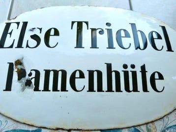 Oud emailleschild Else Triebel Damenhüte origineel circa