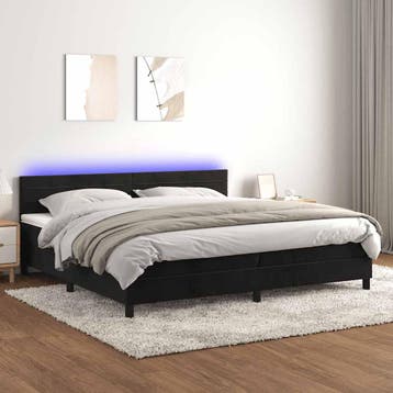 vidaXL Boxspring met matras en LED fluweel zwart 200x200 cm, Verzenden, Zwart, Overige maten, 200 cm