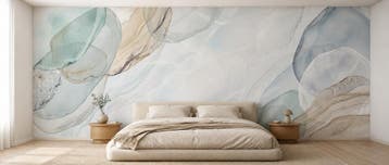 Abstract behang – aquarelvormen in blauwgroen en zand, Overige merken, Modern, Ophalen of Verzenden, Fotobehang