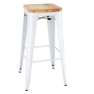 bistro hoge krukken met houten zitkussen | wit | (4 stuks), Verzenden, Nieuw in verpakking