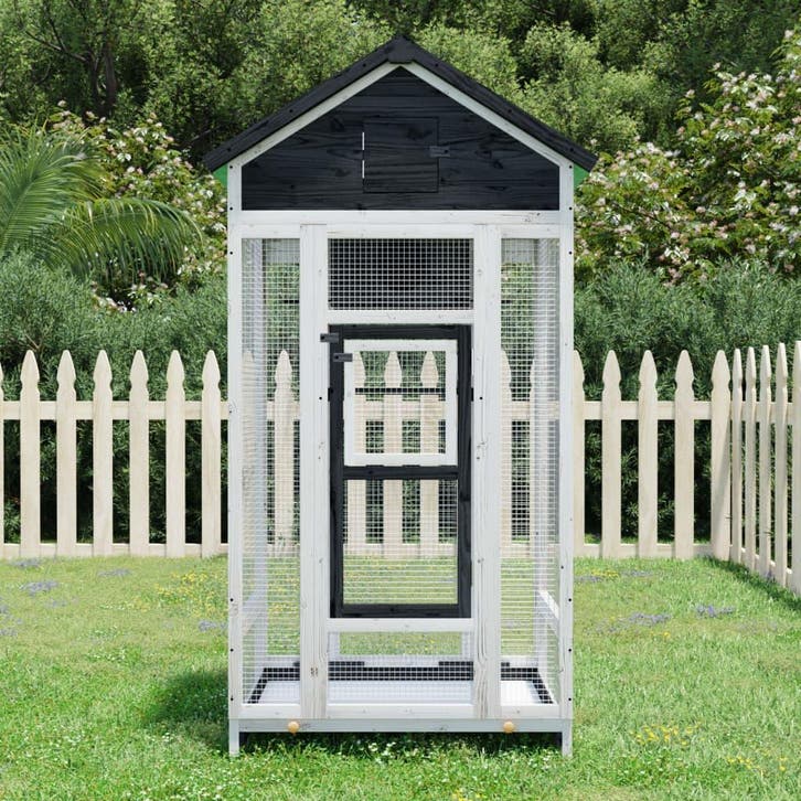 vidaXL Volière 91,5x53x170 cm massief grenenhout grijs, Dieren en Toebehoren, Overige Dieren-accessoires, Nieuw, Verzenden