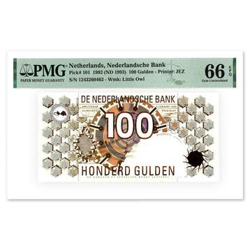 100 Gulden Steenuil 1992 PMG 66, Verzenden