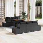 vidaXL Tuin Eetset met kussen 7 pcs Zwart en Bruin, Verzenden, Nieuw, Rotan, 7 zitplaatsen