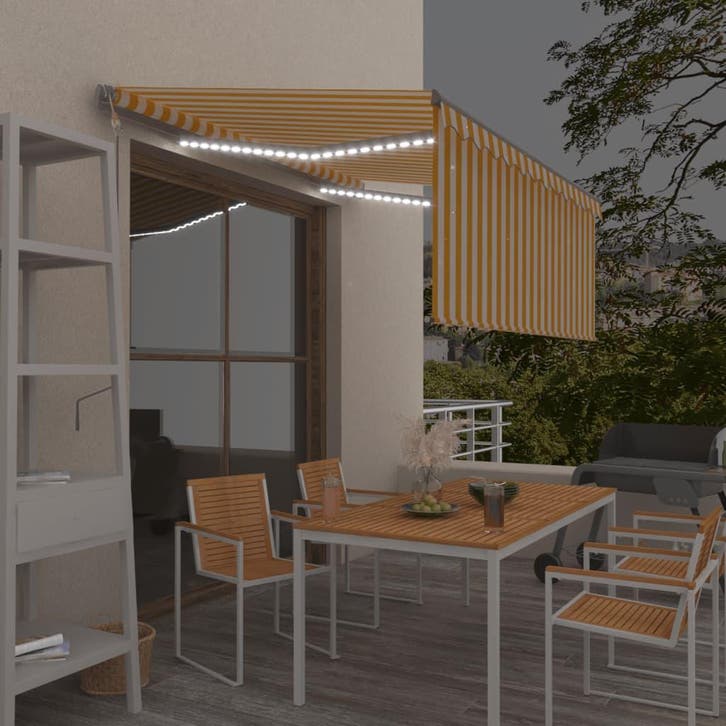 vidaXL Luifel automatisch rolgordijn LED windsensor 3,5x2,5, Tuin en Terras, Zonneschermen, Nieuw, Verzenden