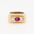 Ring - 18 karaat Geel goud - Robijn / Diamant, Nieuw