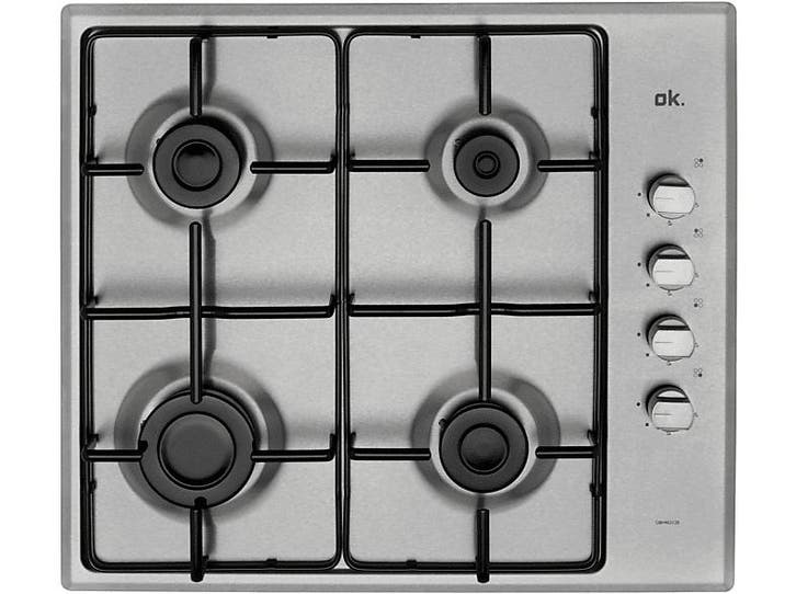 Ok - Gas Kookplaat - Zilver, Witgoed en Apparatuur, Kookplaten, Gas, Nieuw, 4 kookzones, Verzenden