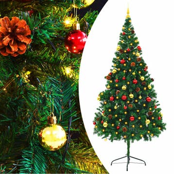 vidaXL Kunstkerstboom met verlichting en kerstballen 210 cm, Verzenden, Nieuw