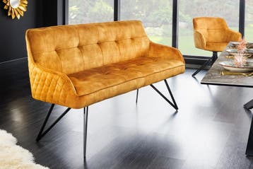 Design bank EUPHORIA 160cm mosterdgeel fluweel retrostijl, Huis en Inrichting, Banken | Bankstellen, Ophalen of Verzenden, Nieuw