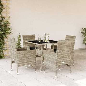 vidaXL 5-delige Tuinset met kussens poly rattan en glas, Verzenden, Nieuw, 4 zitplaatsen, Tuinset
